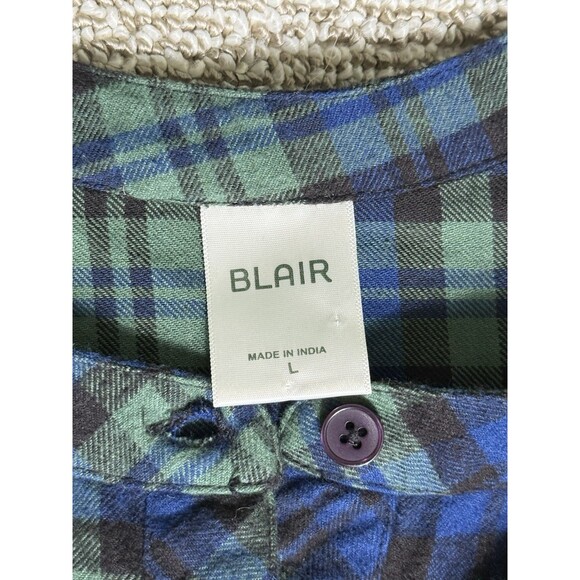 Blair Flannel Women's Large Blue Green Long Sleeve Button Down 100% Cotton - Picture 4 of 7